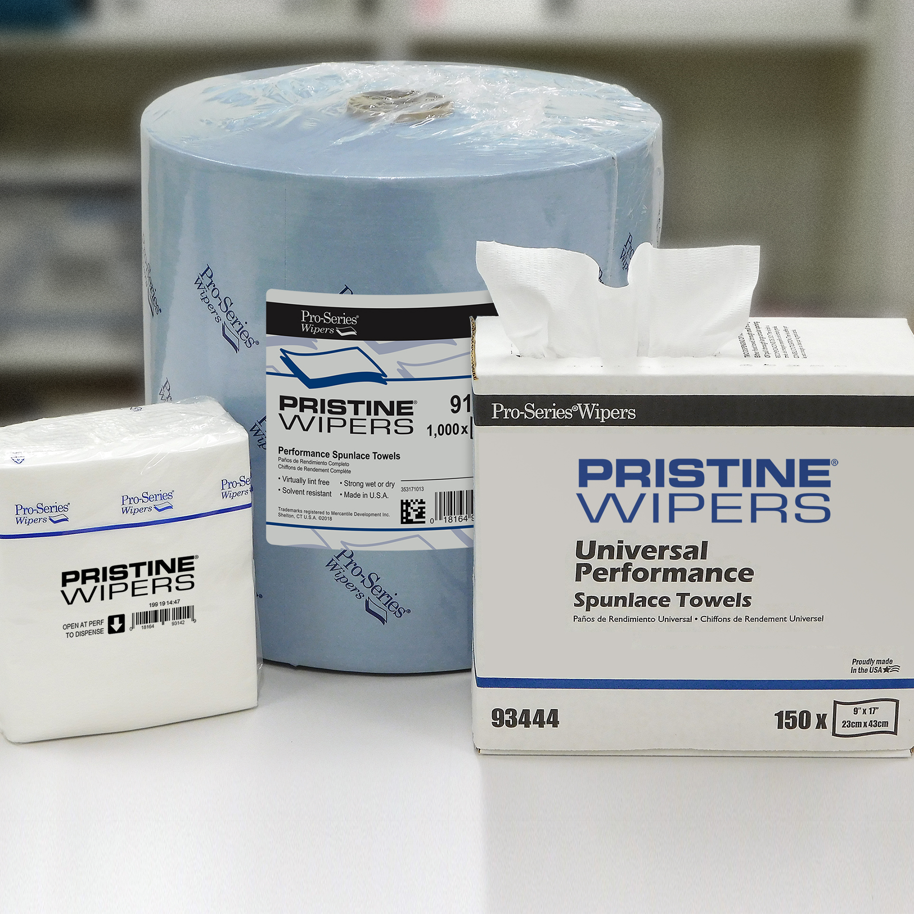 PRO-SERIES PRISTINE brand quarterfold, jumbo roll and pop-up product shot